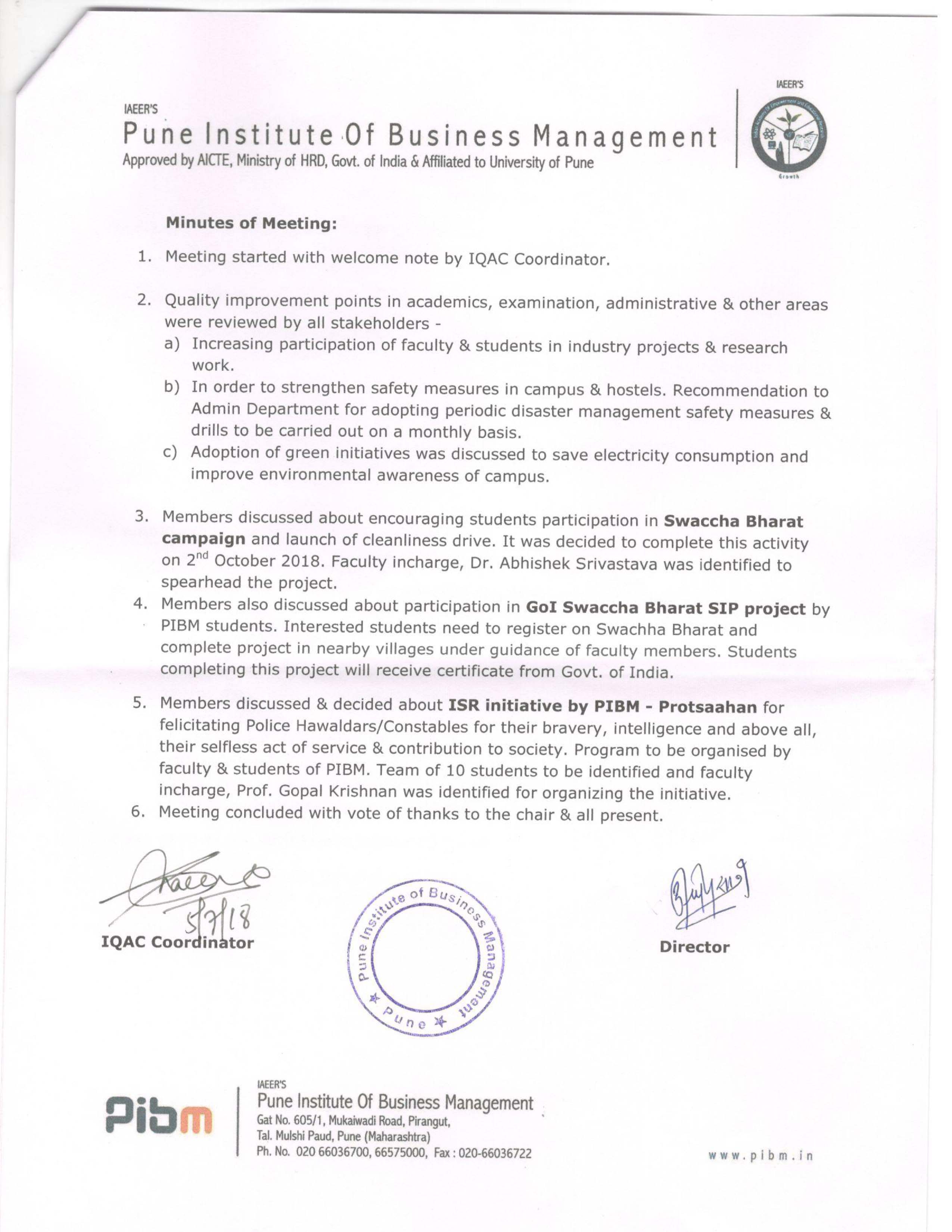 ”  IQAC Minutes Of Meeting Q3 Jul 2018